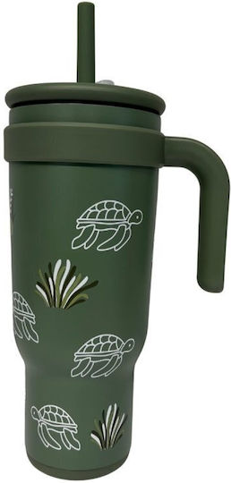 abo In A Fast World Be A Turtle Kids Water Bottle Thermos Stainless Steel with Straw 1180ml