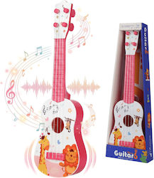 Chitară Jucărie Copii 3-8 Ani Mini Ukulele 4 Corzi Animale Cadou Băieți Fete Instrument Muzical Educațional 40 Cm Roz