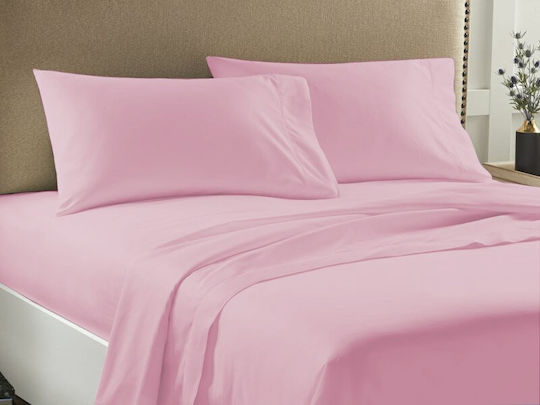 Economy Set Super-Double Bed Sheets With Rubber Hugger 160x200+33cm Pink (4 Pieces)