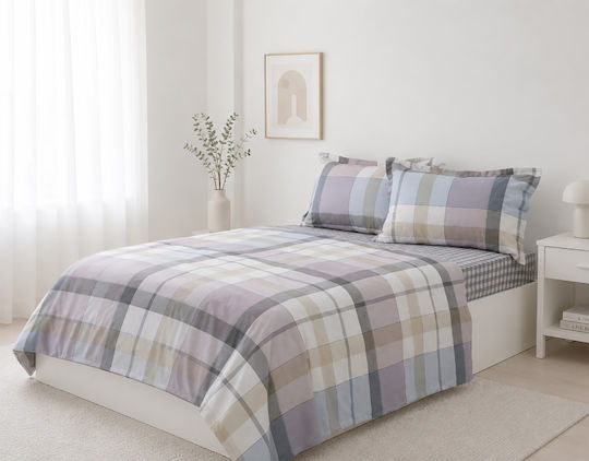 Silk Fashion Bed Sheet Set With 2 Pillowcases Super-Double With Rubber Hugger 160x200+35cm Grid 3 Pieces