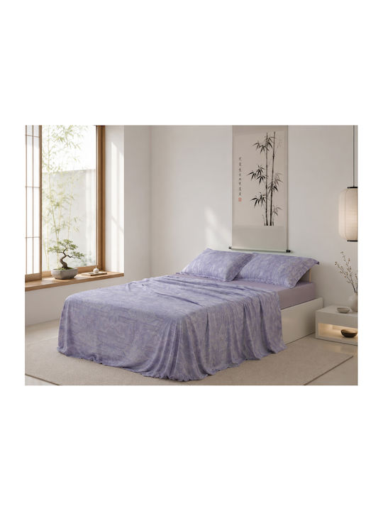 Silk Fashion Super-Double Bed Sheet Set With 2 Pillowcases With Rubber Hugger 160x200+40cm Etheral (3 Pieces)
