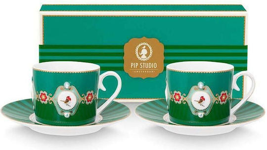PiP Studio Love Birds Комплект Чаши Cappuccino от Порцелан Зелени 250ml 2бр