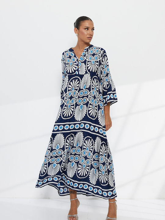 Summer Shirt Dress with Ruffles Geometric Print