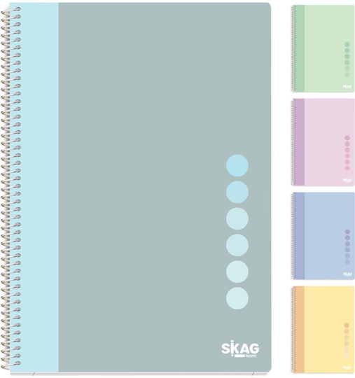 Skag Caiet Școlar Spirală Cu Dungi A4 60 Foi De Hârtie 2 Separatoare Pastel Vibe (Diverse Culori)