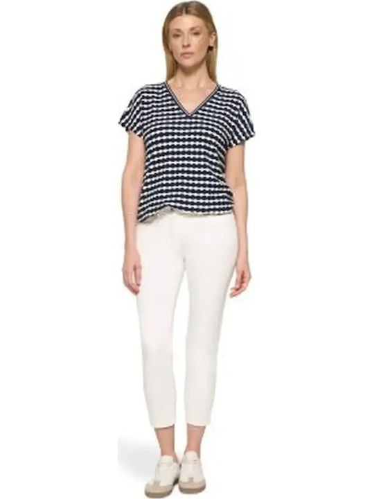 Women's Crop Top Short Sleeve with V-Neckline Striped