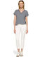 Women's Crop Top Short Sleeve with V-Neckline Striped