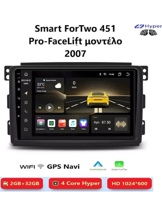 Hyper Sistem Audio Auto Pentru Smart ForTwo 2007 Bluetooth USB Wi-Fi GPS Apple CarPlay Android Auto Cu Ecran Tactil 9