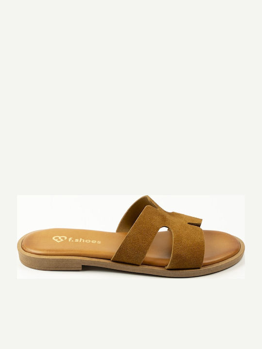Fshoes Leder Flache Sandalen für Damen Braun