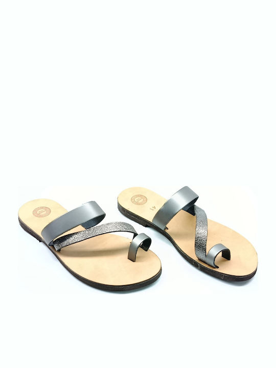 Leather Women's Flat Sandals Silver