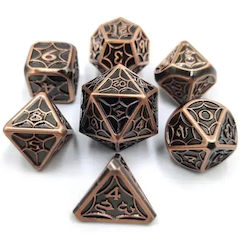 Suegao Set 7 Spider Web Solid Metal Dice Role-playing Games Copper Black