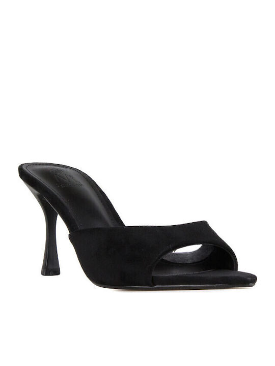 Suede Mules With High Heel In Black Colour