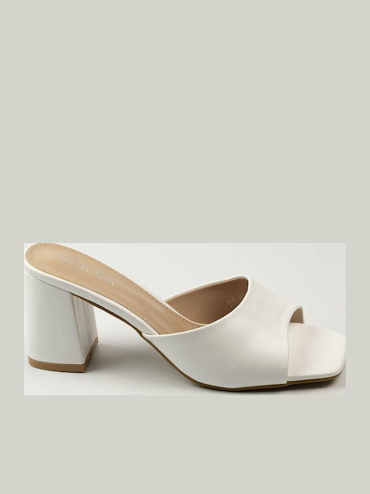 Fshoes Mules με Ψηλό Τακούνι σε Λευκό Χρώμα