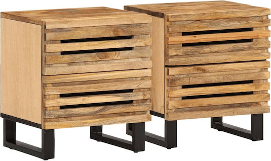 Wooden Bedside Tables with Metal Legs Brown 2 Pieces 40x34x46cm