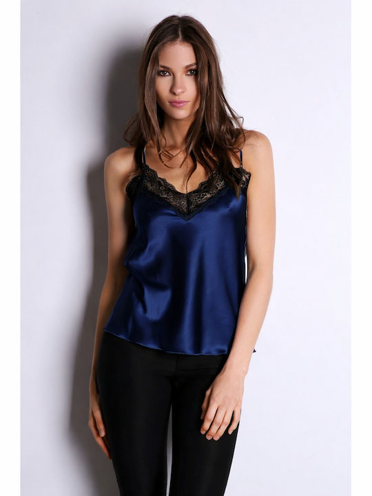 Γυναικείο Crop Top Σατέν Ντραπέ με Τιράντες Bleu