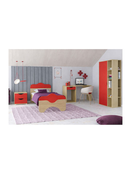 Kids Bedroom Set Paz Red 4 Pieces with Bed for Mattress 110x190cm