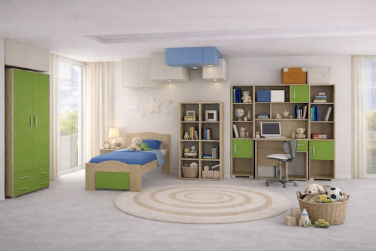 Kids Bedroom Set Wave Green 7 Pieces with Bed for Mattress 90x190cm