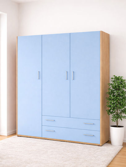 Τρίφυλλη Ντουλάπα Γαλάζια 110x50x180cm