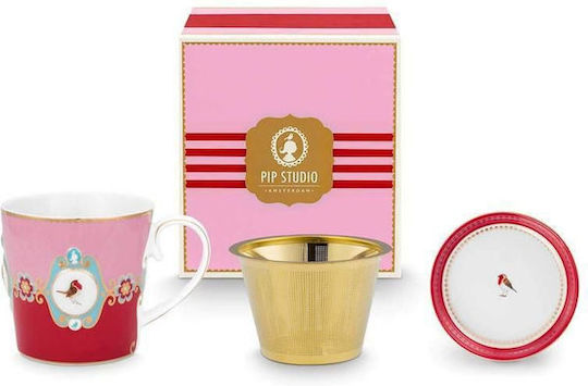 PiP Studio Love Birds Set of Tea Cups Porcelain Red 3 Pieces