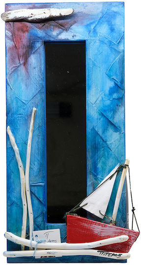 Wandspiegel mit Blauem Hölzernem Rahmen 37x17cm