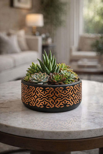Stewehome Decorative Concrete Pot Cactus Succulents Bonsai Copper Details 15x5x5 Cm
