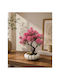 Stewehome Artificial Bonsai Pink Chrysanthemum White Glass Pot Decorative Artificial Flower Pink