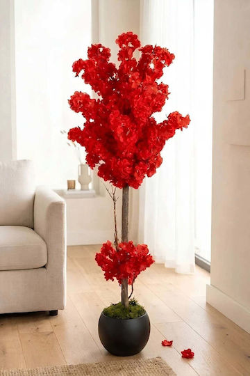Stewehome Copac Artificial Ramură De Primăvară Flori Roșii Ghiveci Rotund Decorativ Negru