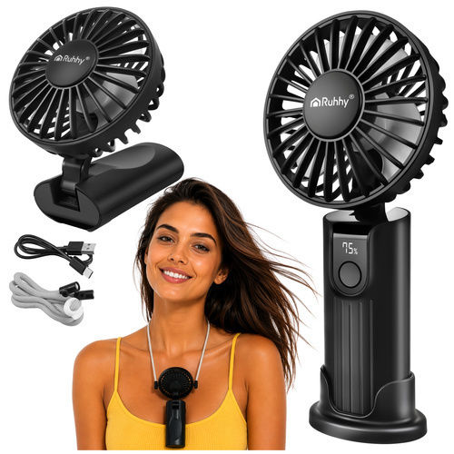 Ruhhy Handheld USB Electric Fan with Water and Power Bank 5W Black 19365