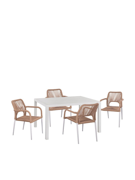 Set de sufragerie pentru exterior 5 buc Alb