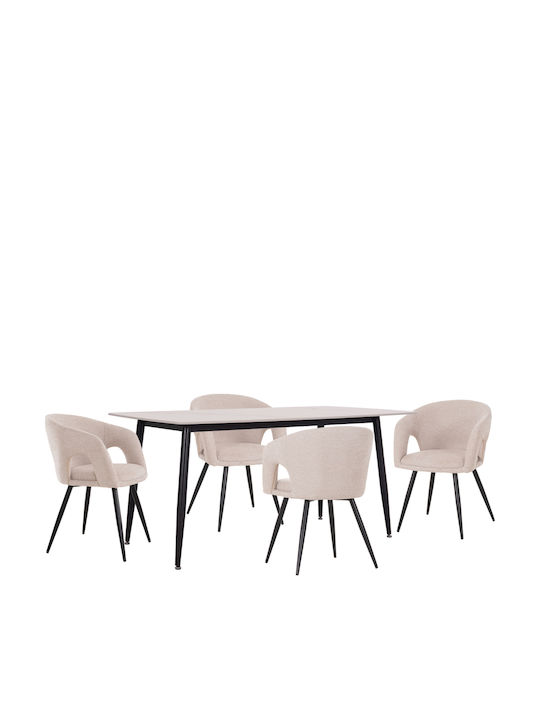 Cornel Dining Room Set with 4 Chairs 160x80cm