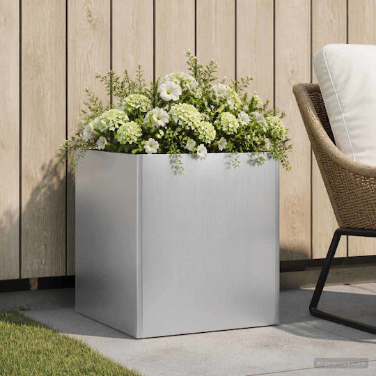 vidaXL Ghiveci De Flori Metalic Argintiu 25x25x25cm