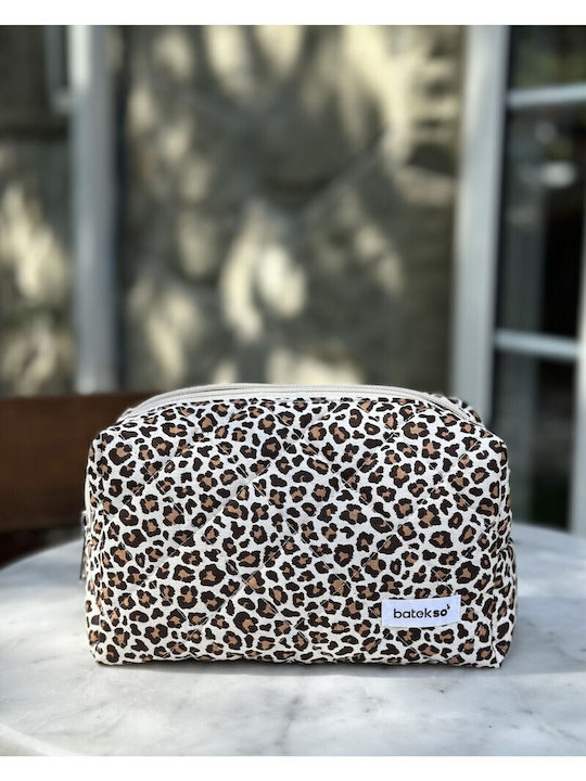 Enpapa Makeup Bag Leopard Design Large Brown 19x18x7.5 Cm
