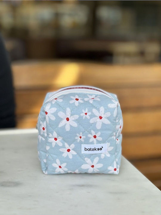 Enpapa Small Woven Straw Makeup Bag Daisy Design Light Blue Multicolored 13x13x9 Cm