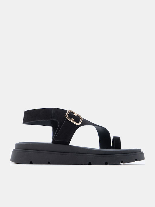 Luigi Δερμάτινα Γυναικεία Σανδάλια Flatforms Μαύρα