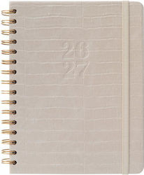 Agenda Premium Academic Săptămânal 2026/2027 12 luni Spirală 16,5x21 cm Bambina Caiman Gri By Kokonote
