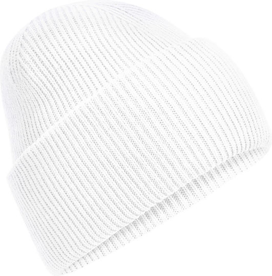 Beanie Unisex Mütze mit Rib Strickart in Weiß Farbe
