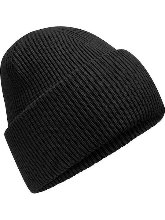 Beanie Unisex Beanie with Rib Knitting in Black Colour
