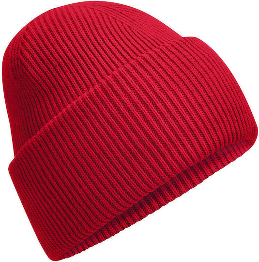 Beanie Unisex Σκούφος με Rib Πλέξη σε Κόκκινο χρώμα