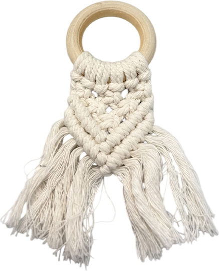 Macrame Off White Wooden Ring Wedding Favors 5x14cm Mak1iv Riniotis Rin-mak1iv
