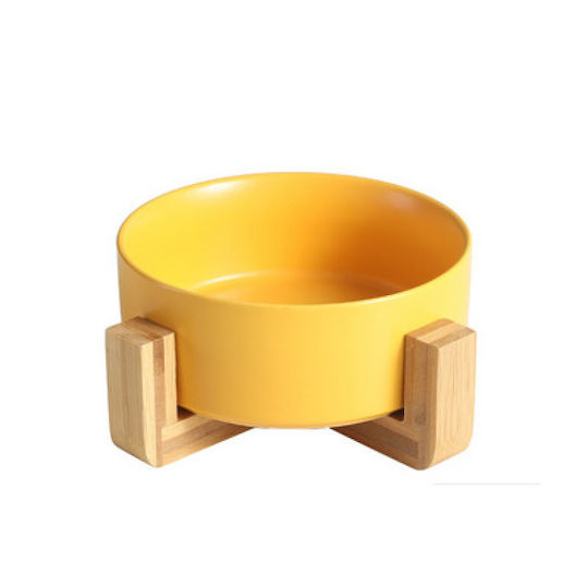 Denik Pets Bol Ceramică Pentru Mâncare Și Apă Pentru Câine Și Pisică Cu Suport În Culoare Galbenă