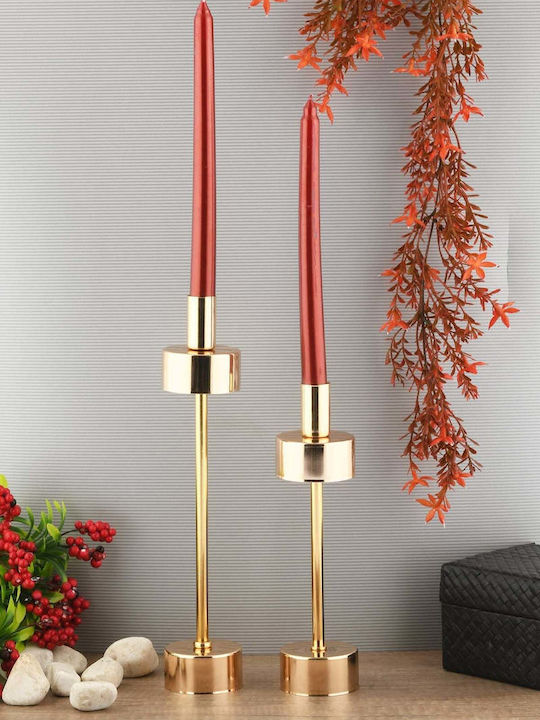 SteweHome Set Of Metal Candle Holders In Gold Colour 2 Pieces