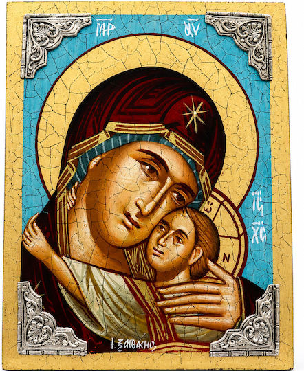 Handmade Orthodox Saint Icon of the Virgin Mary Silver 925 P-87643