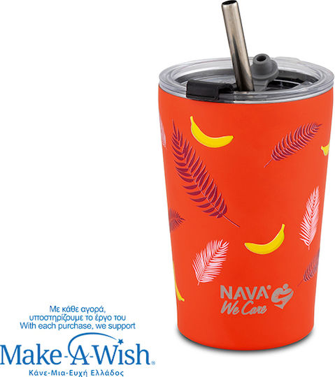 Nava "we Care" Thermos Cup Stainless Steel / Plastic BPA Free 350ml Palm Banana with Straw