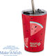 Nava "we Care" Thermos Glass Stainless Steel / Plastic BPA Free 350ml Watermelon with Straw