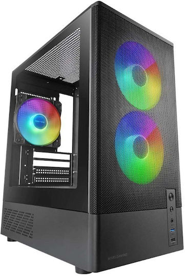 Mars Gaming MC-ONYX Gaming Mini Tower Computer Case with Side Window and ARGB Lighting Black