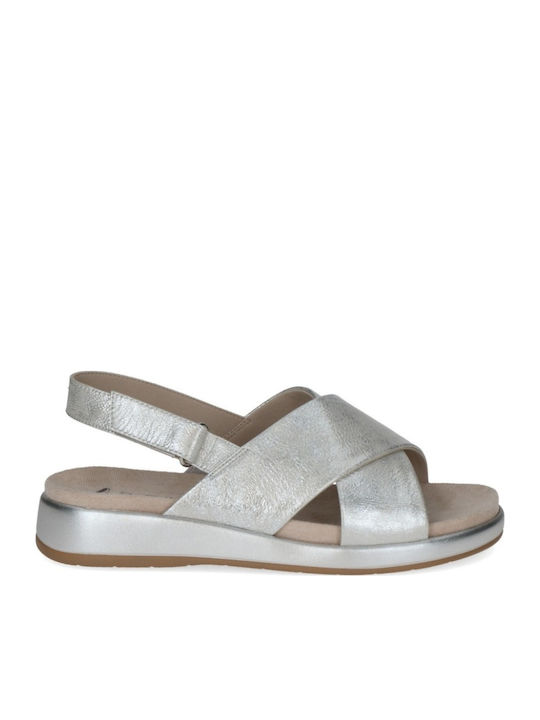 Leather Women's Flat Sandals Flatforms Silver