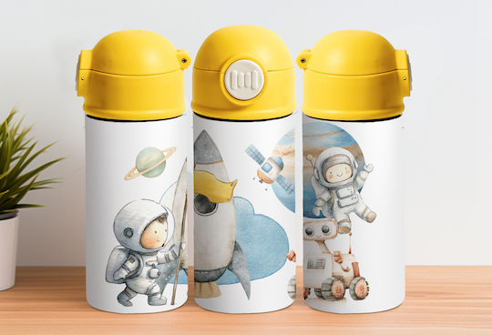 Cap Kids Water Bottle Thermos Stainless Steel with Straw Yellow 360ml