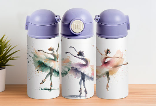 Cap Kids Water Bottle Thermos Stainless Steel with Straw Purple 360ml