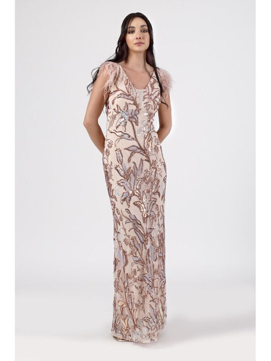 Sommer Maxi Damenkleid Rosa Nude