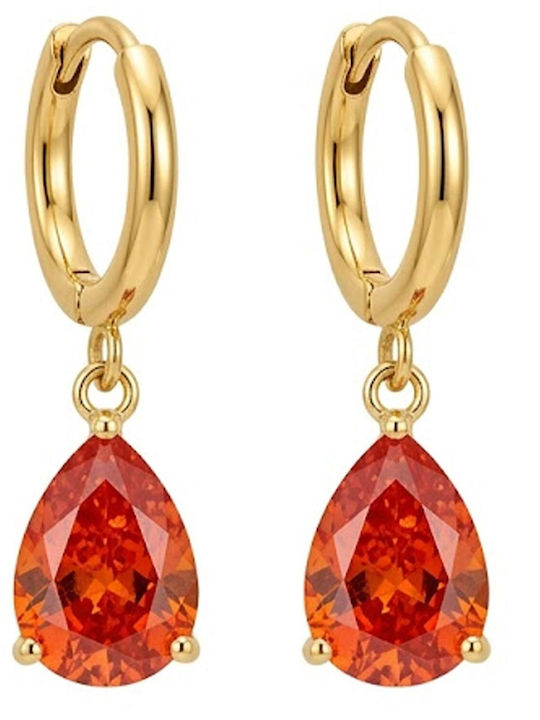 Poco Loco Gold Plated Steel Hoop Earrings with Red Stones