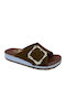Leather Women's Flat Sandals Tabac Brown